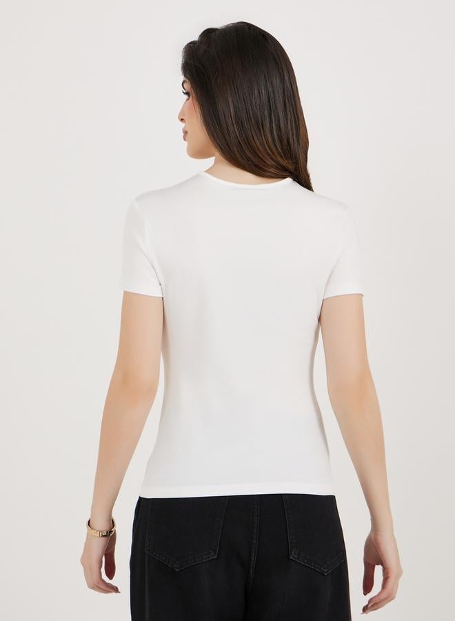 Styli Round Neck Bow Detail Fitted T-Shirt - Image 5